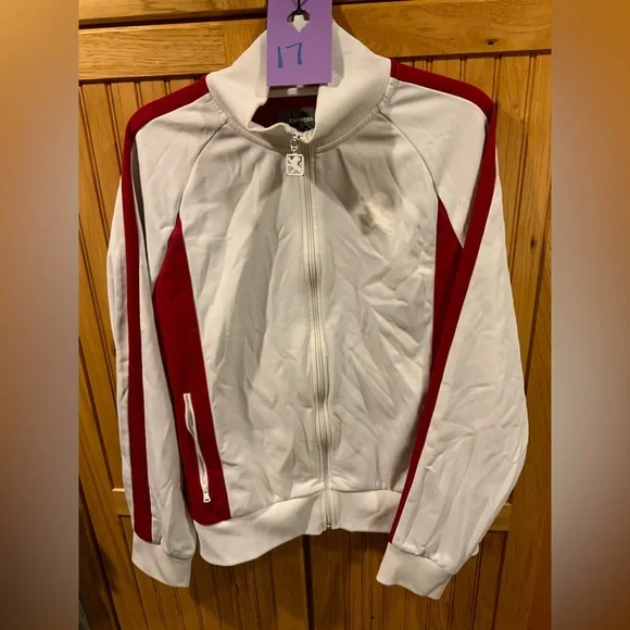 Express White and Red Zip-Up Jacket - Picture 1 of 3